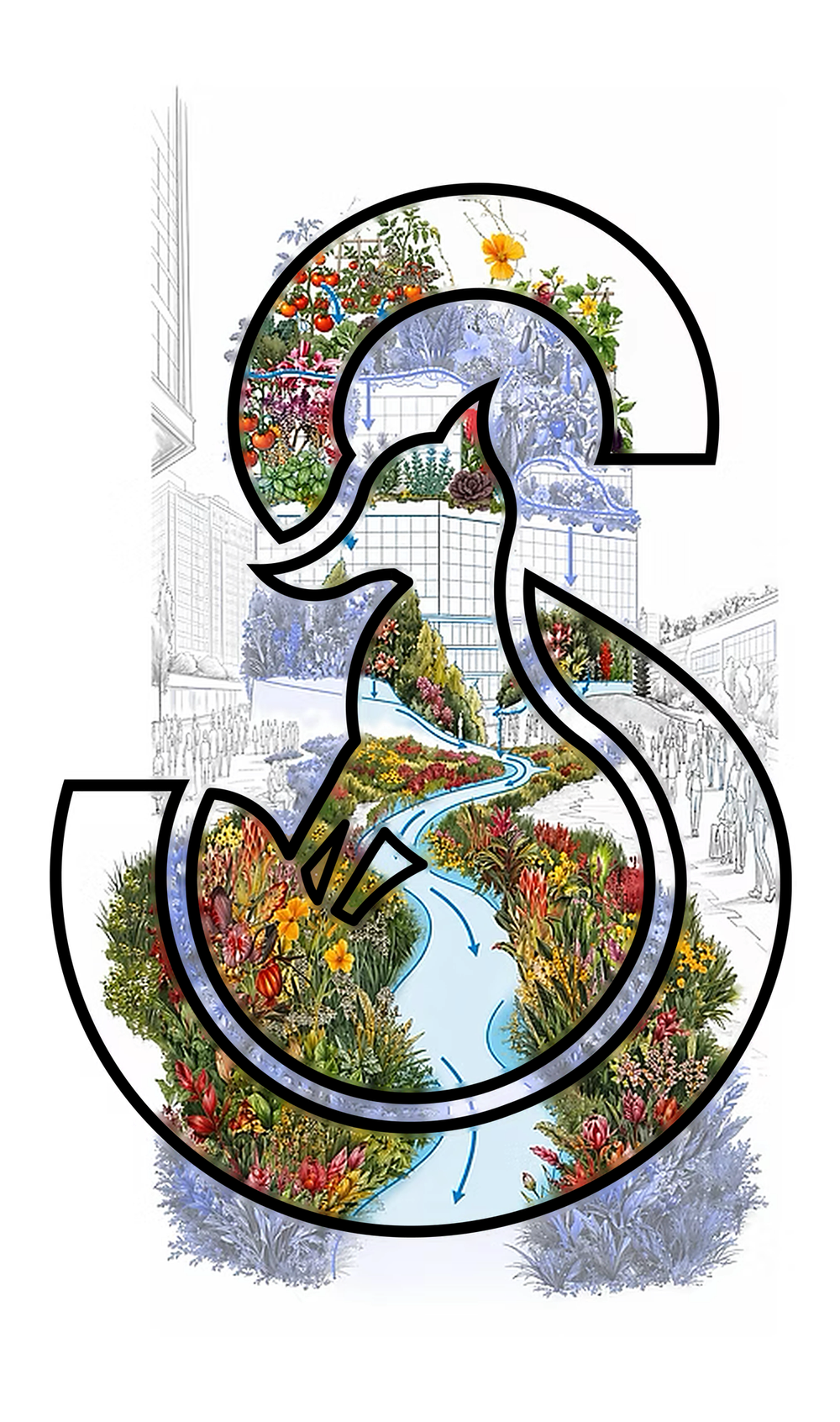 Stelfox monogram filled with a garden illustration